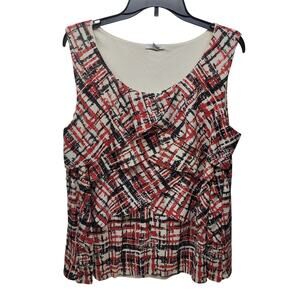 Roz & Ali Plus Size 3X Sleeveless Abstract Print Ruffle Top Stretch Bold Chic